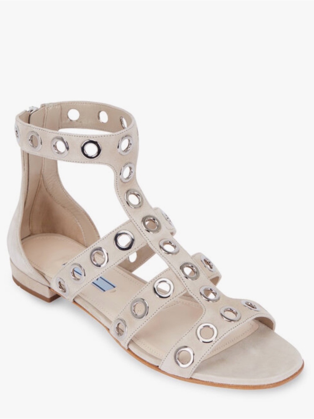 Prada Beige Gladiator Sandals with Silver Eyelets - Picture 3 of 7